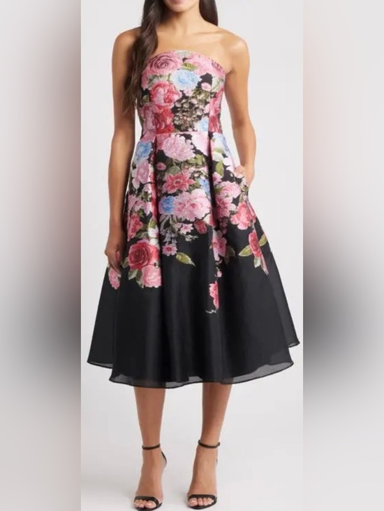 Eliza J Dresses & Skirts - NEW Eliza J Pleated Strapless Jacquard Floral Dress sz 6